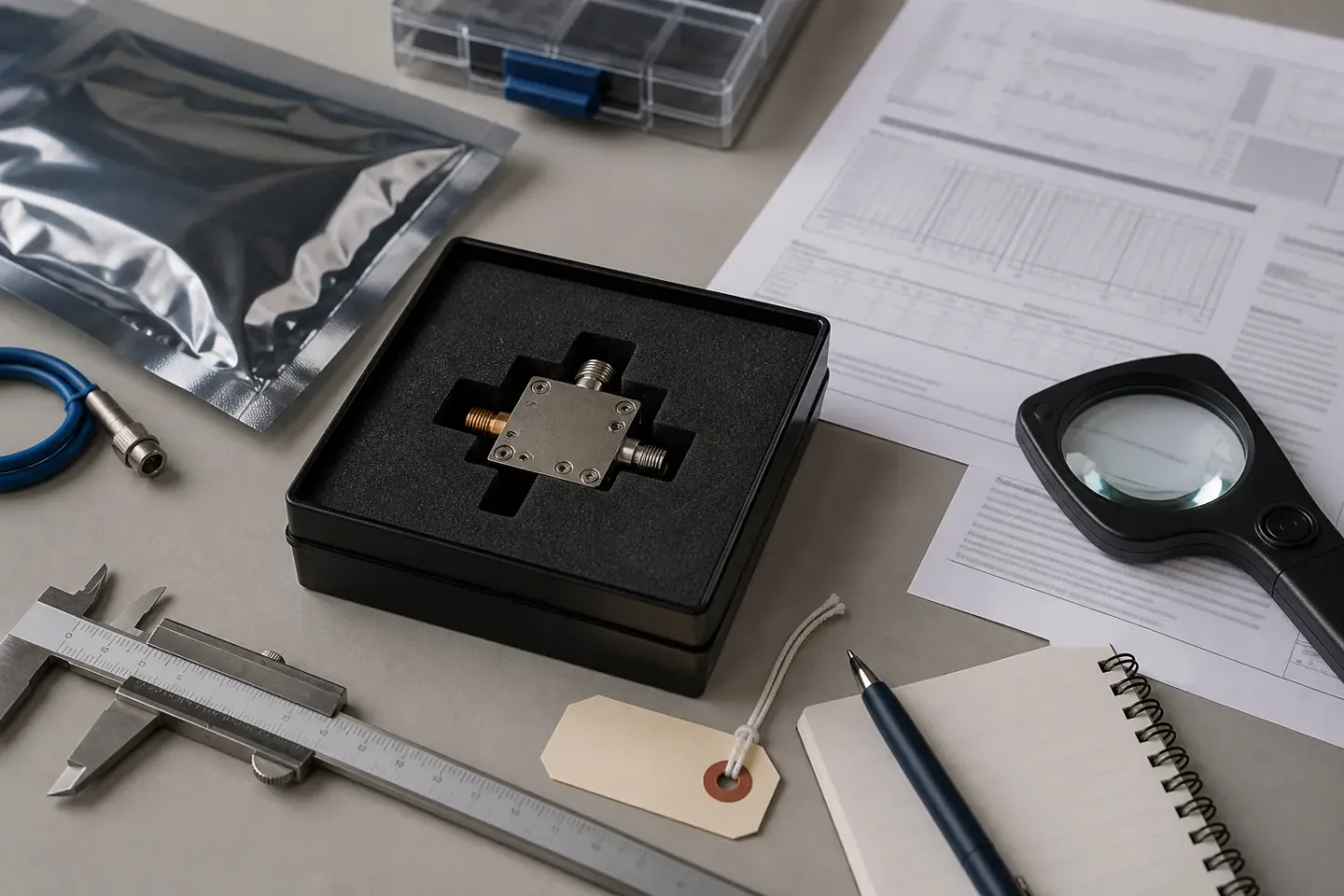 RF components and inspection equipment arranged for incoming quality verification